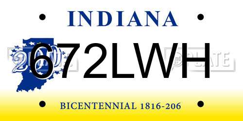 672LWH Indiana License Plate