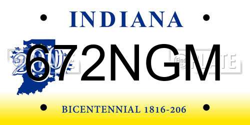 672NGM Indiana License Plate