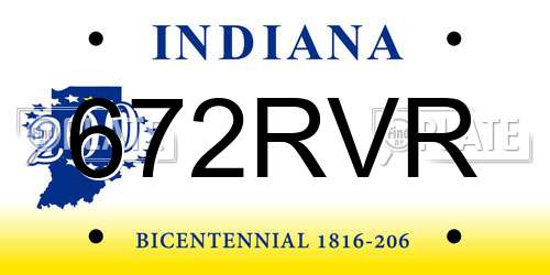 672RVR Indiana License Plate