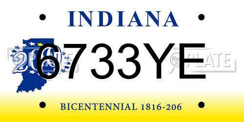 6733YE Indiana License Plate
