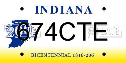 674CTE Indiana License Plate