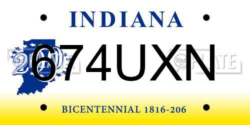674UXN Indiana License Plate