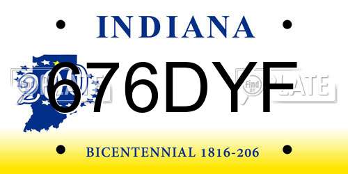 676DYF Indiana License Plate