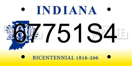 67751S4 Indiana License Plate