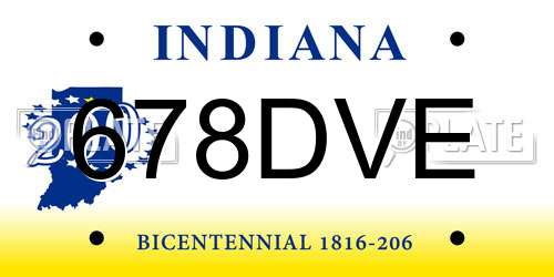 678DVE Indiana License Plate