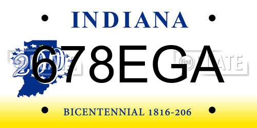 678EGA Indiana License Plate