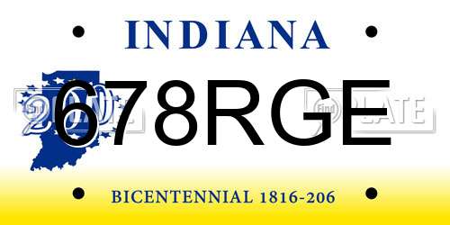 678RGE Indiana License Plate