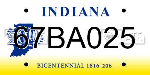 67BA025 Indiana License Plate