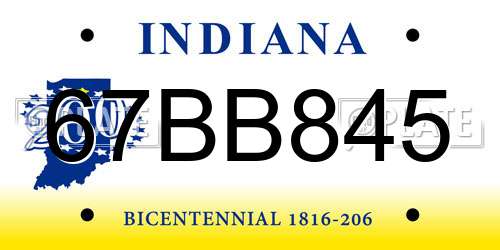 67BB845 Indiana License Plate