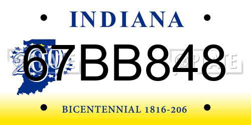 67BB848 Indiana License Plate