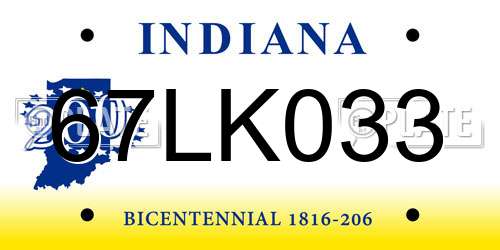 67LK033 Indiana License Plate