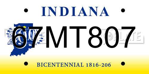 67MT807 Indiana License Plate