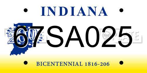 67SA025 Indiana License Plate