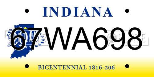 67WA698 Indiana License Plate