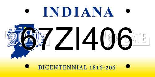 67ZI406 Indiana License Plate