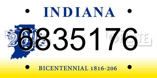 6835176 Indiana License Plate