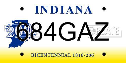 684GAZ Indiana License Plate