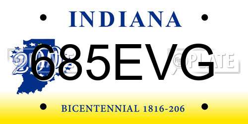 685EVG Indiana License Plate