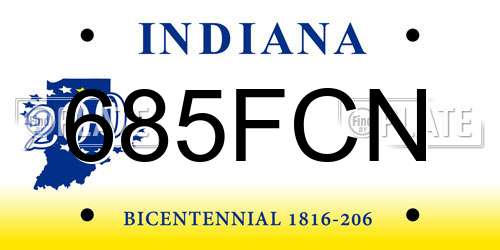 685FCN Indiana License Plate