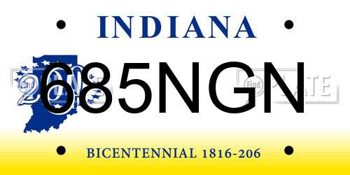 685NGN Indiana License Plate