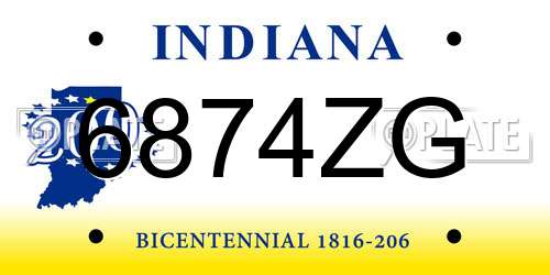 6874ZG Indiana License Plate