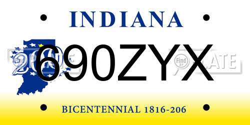690ZYX Indiana License Plate