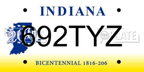 692TYZ Indiana License Plate