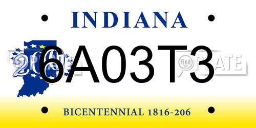 6A03T3 Indiana License Plate