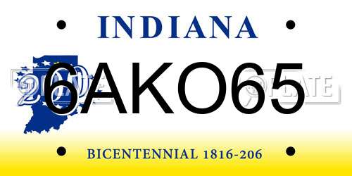 6AKO65 Indiana License Plate