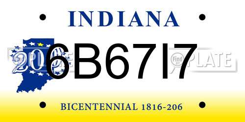 6B67I7 Indiana License Plate