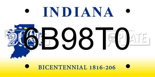 6B98T0 Indiana License Plate