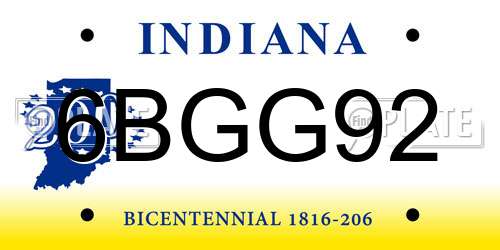 6BGG92 Indiana License Plate