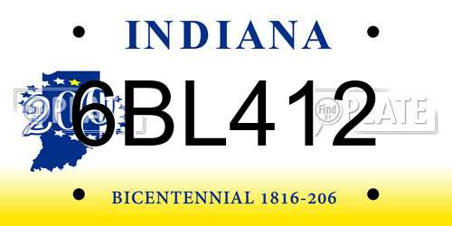 6BL412 Indiana License Plate