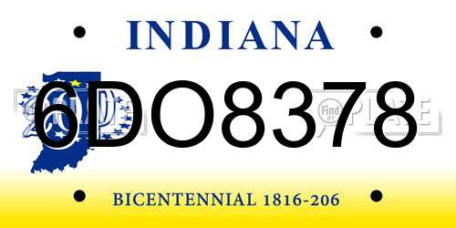 6DO8378 Indiana License Plate