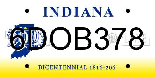 6DOB378 Indiana License Plate