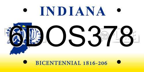 6DOS378 Indiana License Plate