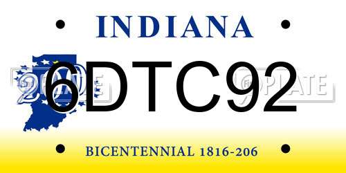 6DTC92 Indiana License Plate