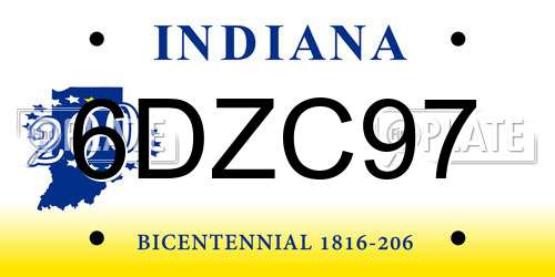 6DZC97 Indiana License Plate