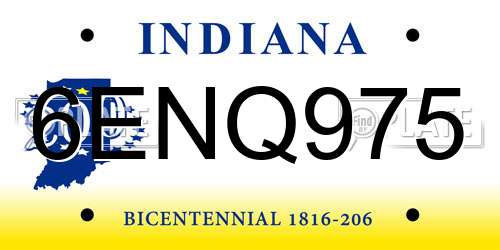 6ENQ975 Indiana License Plate