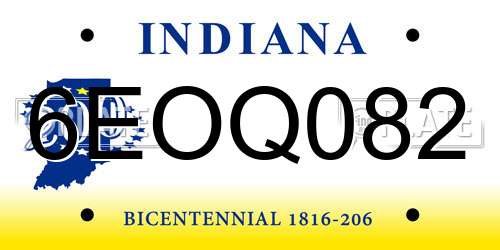 6EOQ082 Indiana License Plate