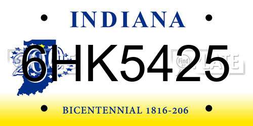 6HK5425 Indiana License Plate