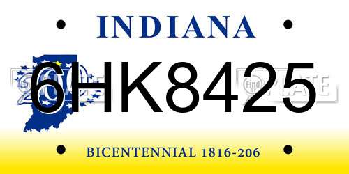 6HK8425 Indiana License Plate