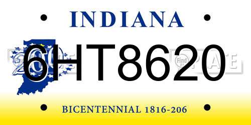 6HT8620 Indiana License Plate
