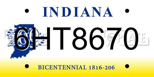 6HT8670 Indiana License Plate