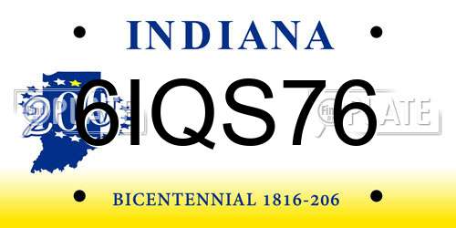 6IQS76 Indiana License Plate