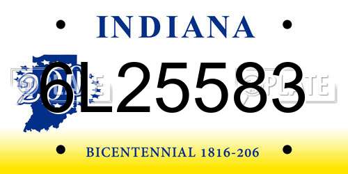 6L25583 Indiana License Plate