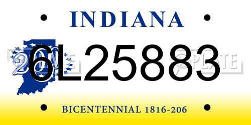 6L25883 Indiana License Plate