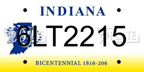 6LT2215 Indiana License Plate