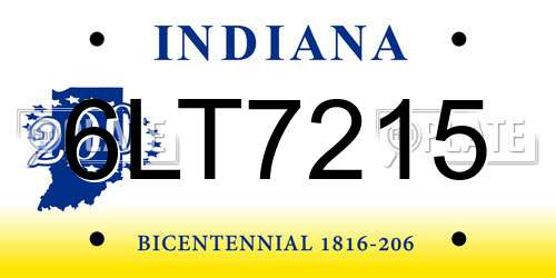 6LT7215 Indiana License Plate