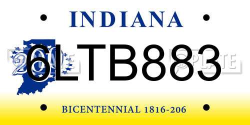 6LTB883 Indiana License Plate